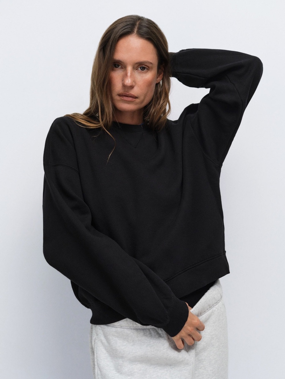 MATE the Label Black Organic Cotton Fleece Crewneck Sweatshirt XL